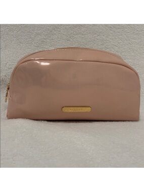 BVLGARI blush pink patent cosmetic Bag gold tone top zipper